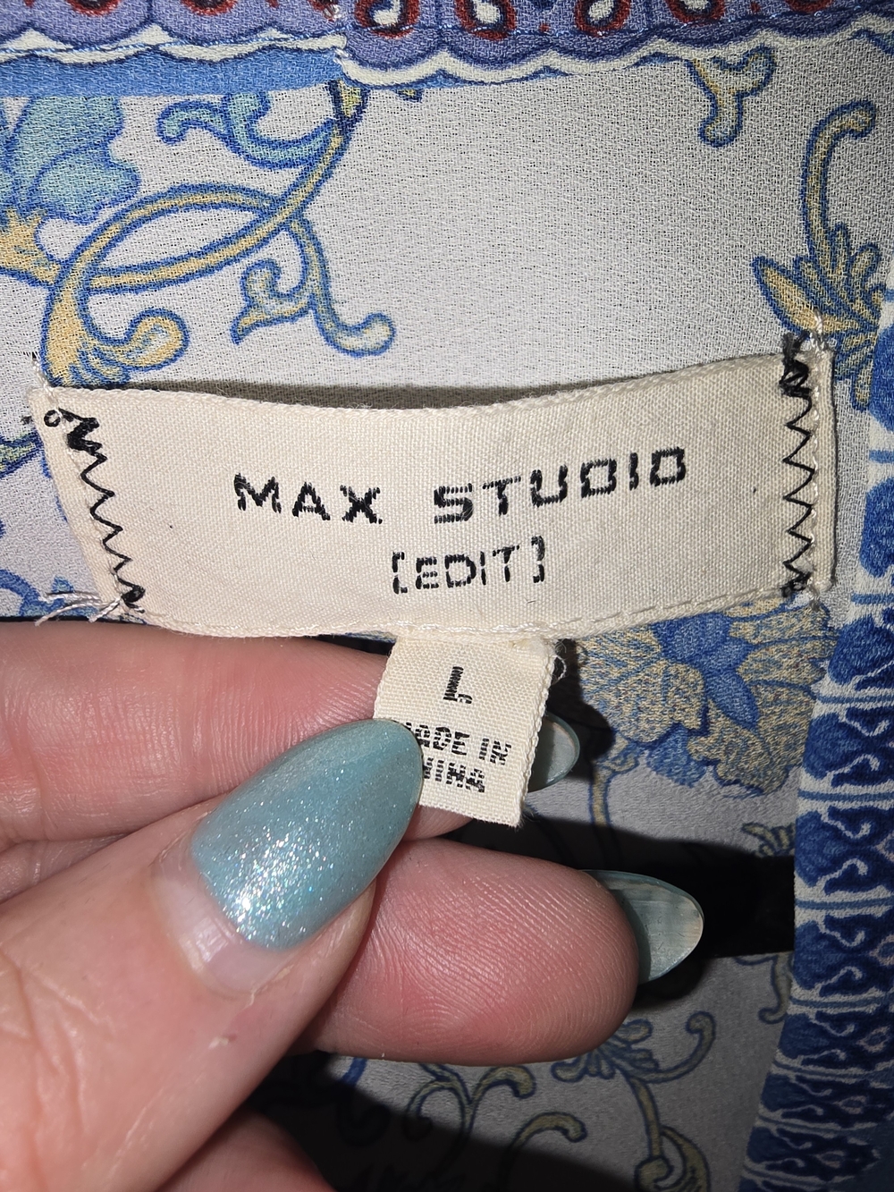 Max Studio White Open-Front Kimono with Blue Floral Border - Picture 3 of 10